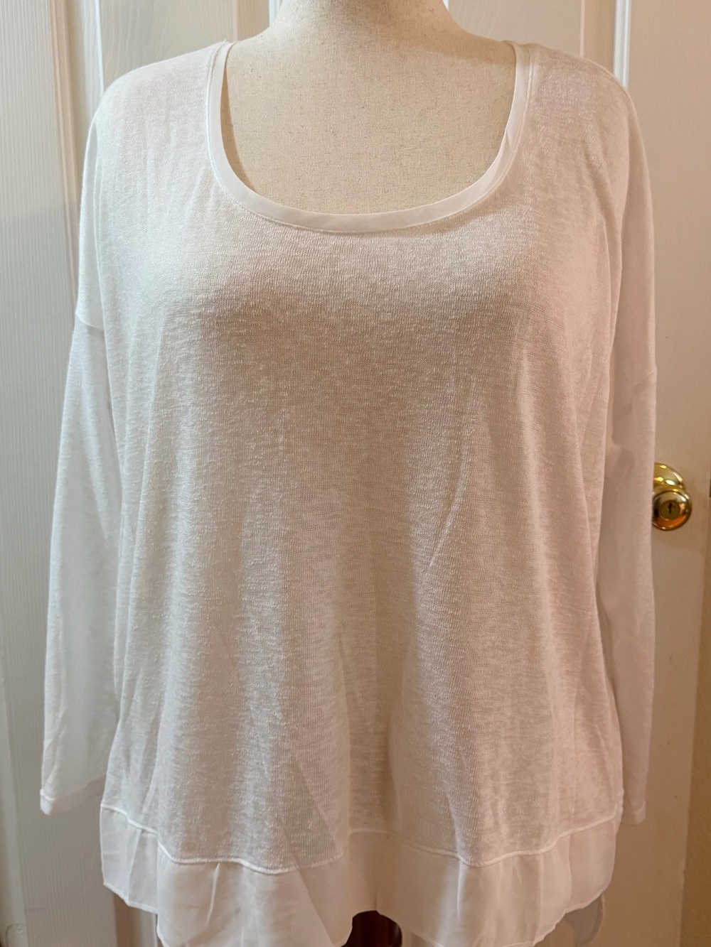 Lane Bryant White Lightweight Linen Blend Tunic Top with Sheer Trim Detail